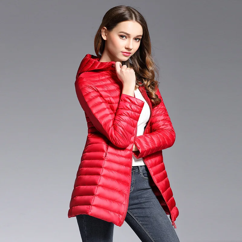 Женское пуховое пальто на 90% белом утином пуху ультра легкие пуховые куртки