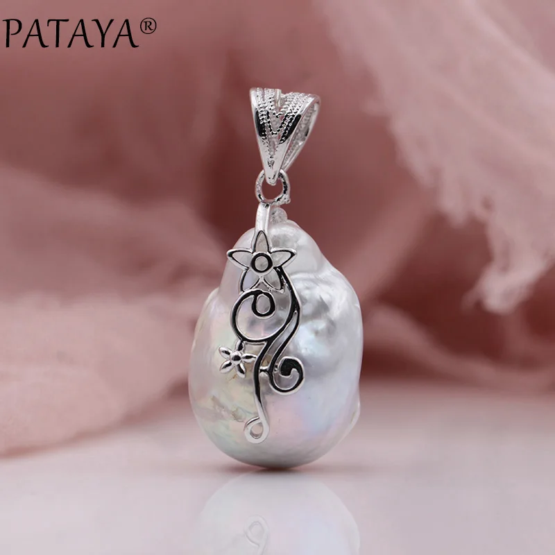 PATAYA Белый барокко Нерегулярные натуральный жемчуг кулон 925 пробы серебро для женщин Свадебные изысканные роскошные цветы роскошные ювелирные изделия