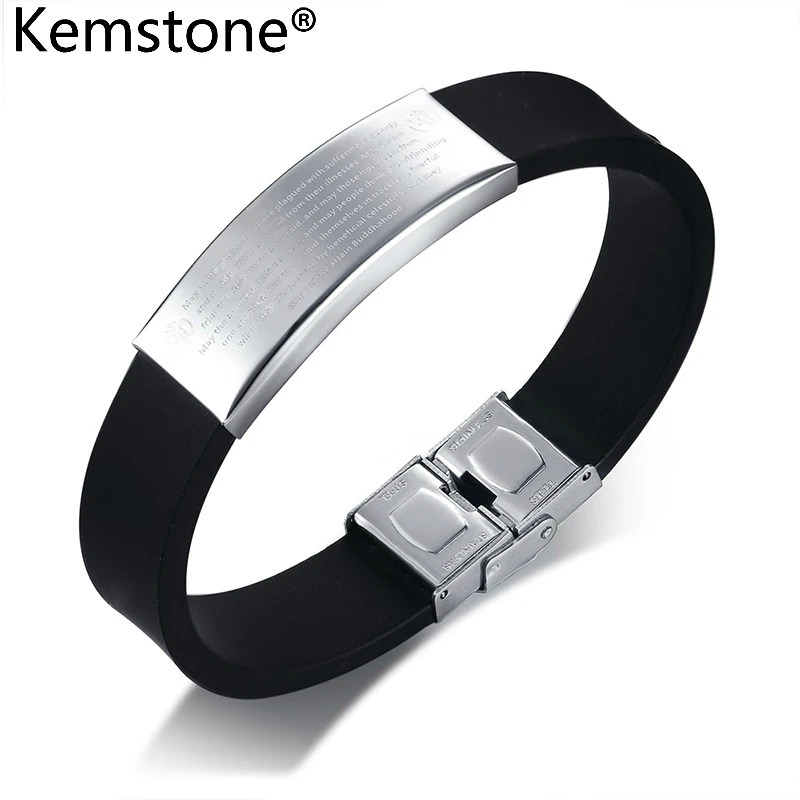 Силиконовый стильный черный мужской браслет Kemstone 21 5 см из нержавеющей стали