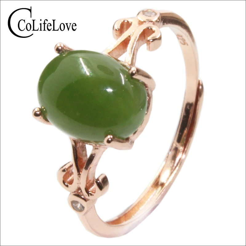 

CoLife Jewelry Chinese Style Green Jade Silver Ring 1ct Natural Hetian Jade Silver Ring 925 Silver Jade Jewelry Morther Day Gift