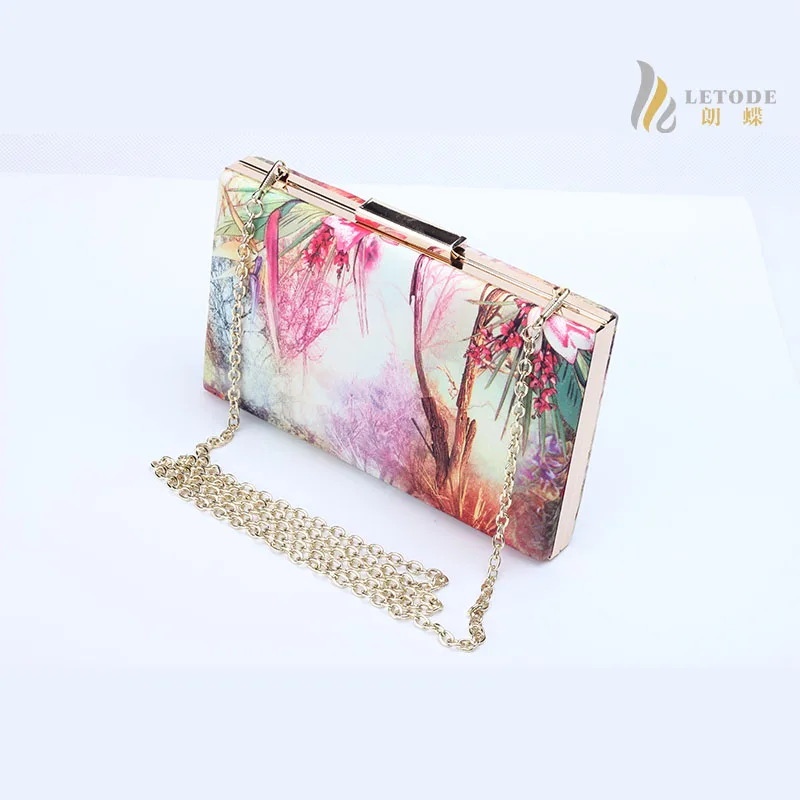 Bolsa Bolsos Female Flower Print bag ladies evening wedding flap clutch Frame Vintage Landscape elegant chain handbag 8238-2 | Багаж и