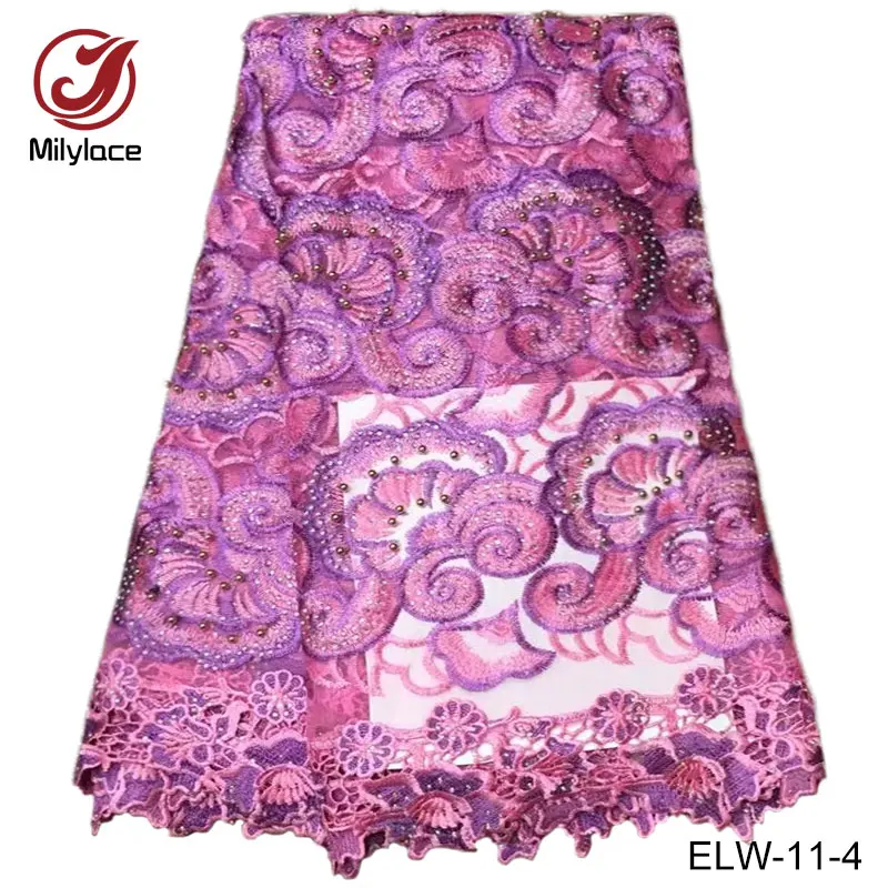 Newest tulle beaded lace fabric wholesale nigerian african embroidery for dress ELW-11 | Дом и сад