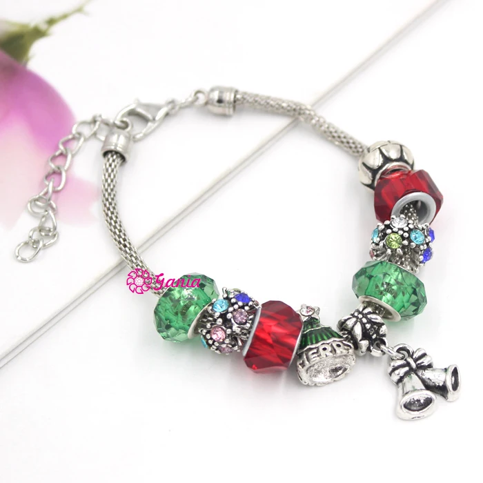 10 шт./лот оптовая продажа Рождественский женский браслет X'mas Tree Santa Bell