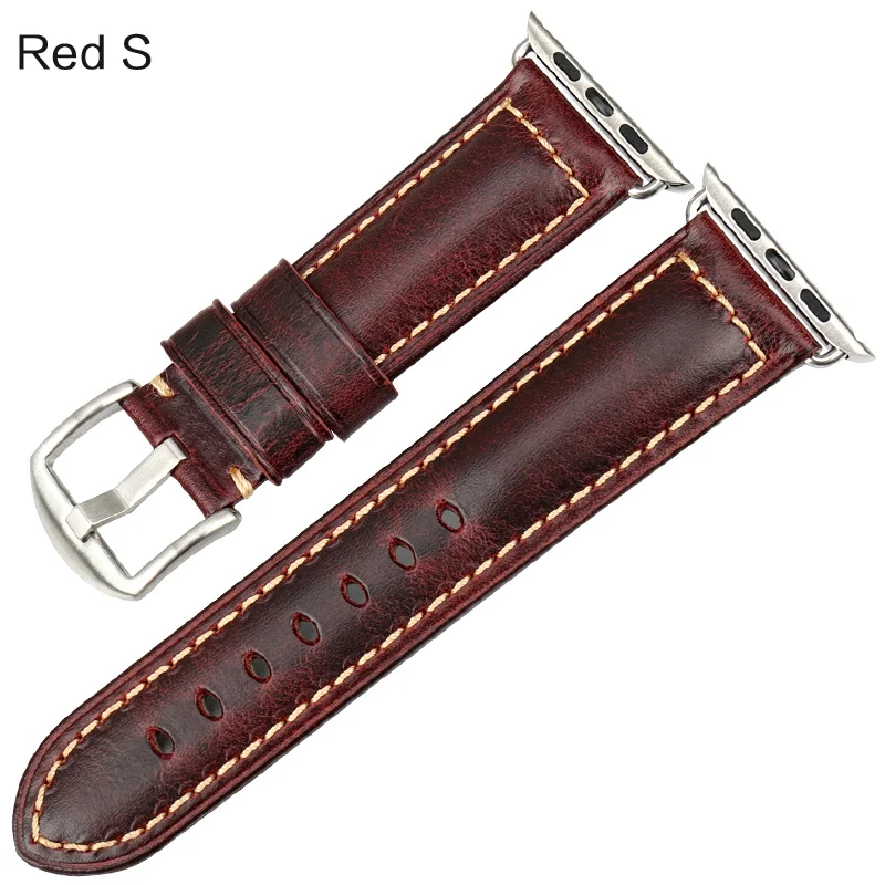 Red S Масляный воск кожаный браслет для часов Apple Watch 42 мм 38 мм iWatch аксессуары для часов Apple ремешок для часов сохраняющий тепло ремешок для часов - Цвет ремешка: Red S