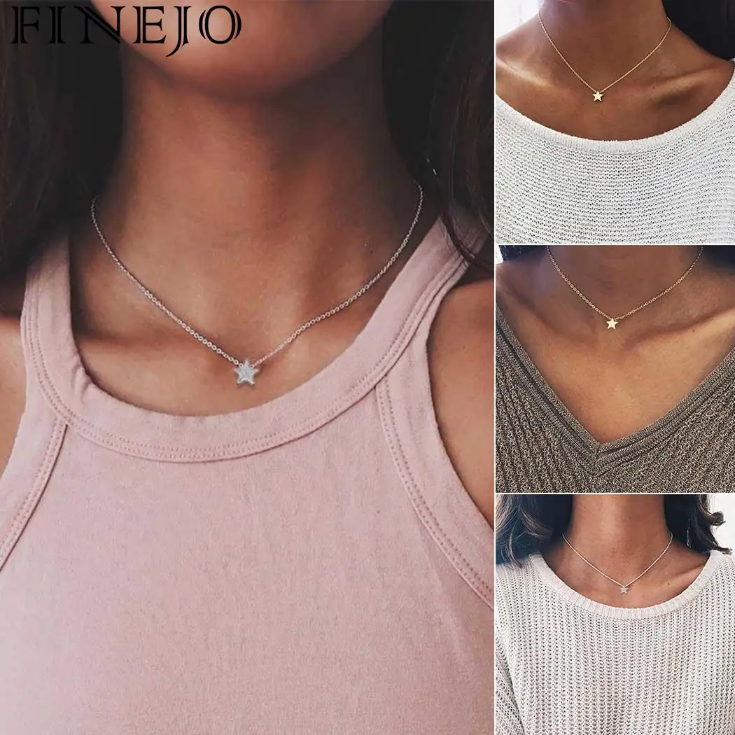 Tiny Heart Choker Necklace for Women Silver Chain Small Star Shape Pendant on neck Bohemian Jewelry | Украшения и аксессуары