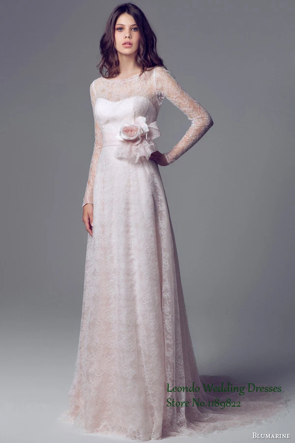 CustomedCustom brand Noble Wedding Dresses Empire Long Sleeve Court Train Flower Waist Lace Gowns | Свадьбы и торжества