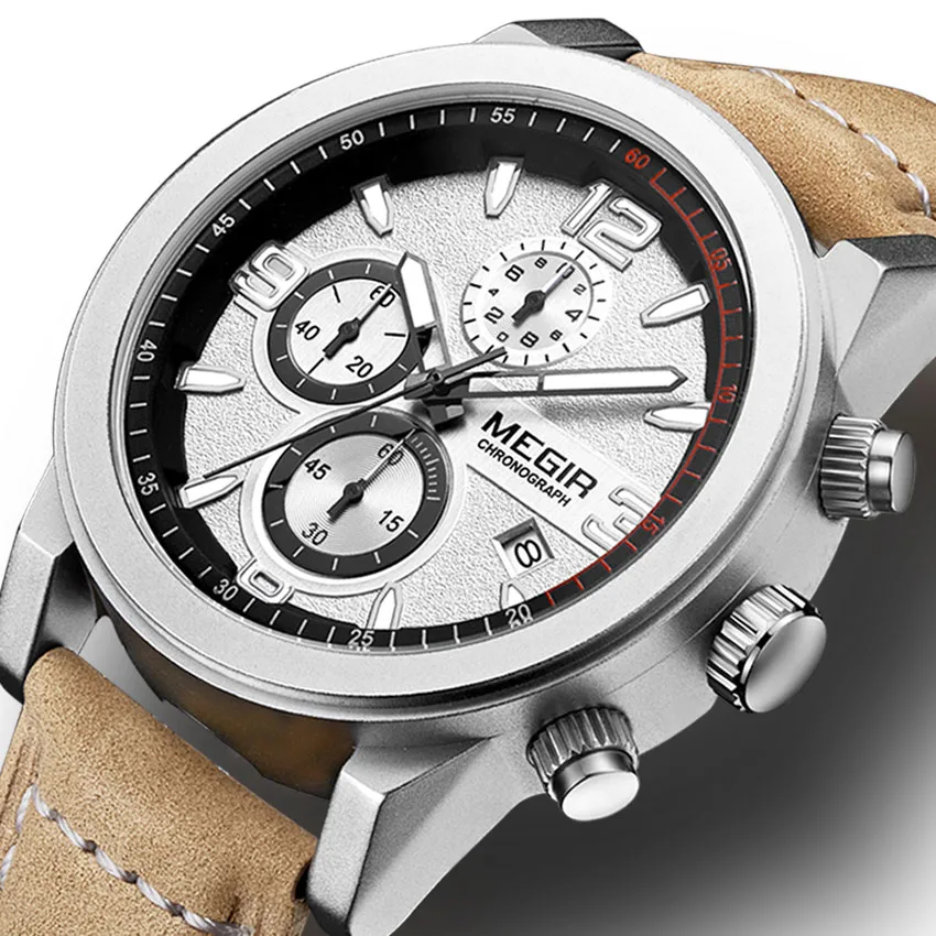 Megir мужские часы лучший бренд Роскошный кожаный Хронограф Спортивные наручные