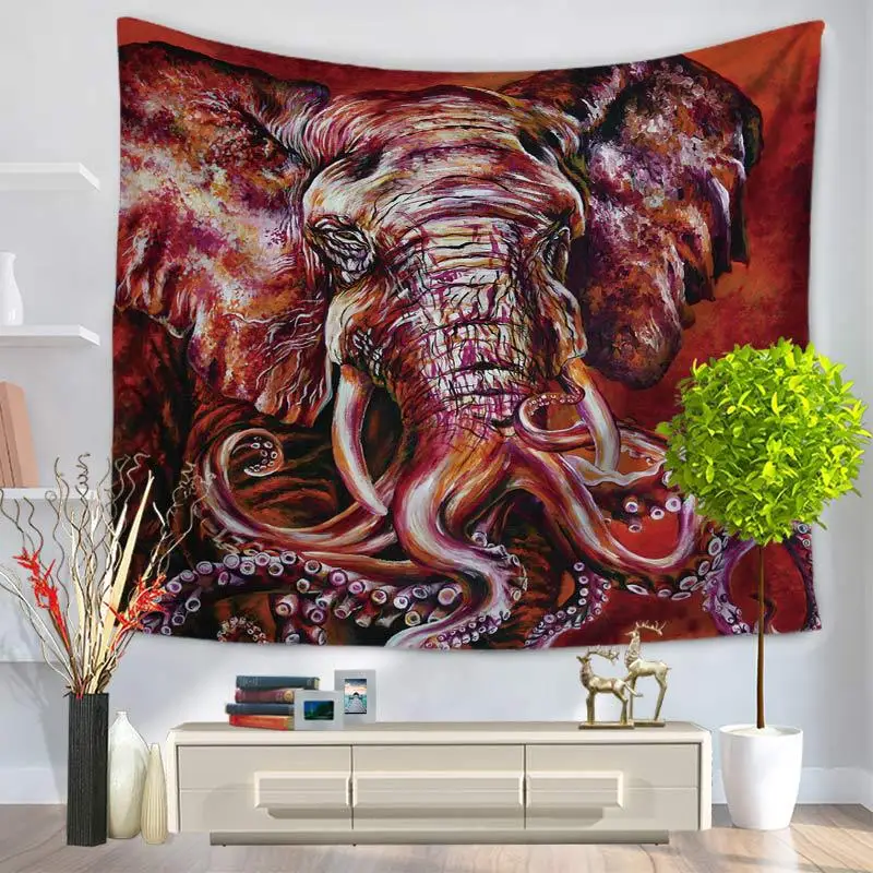 

Домашний Декоративный Настенный Ковер, гобелен, прямоугольное покрывало, осьминог, слон, рисунок GT1087