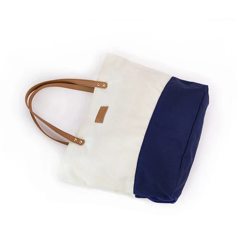 

all match canvas women handbag soft material tote portable women bag white and blue panelled tote bags