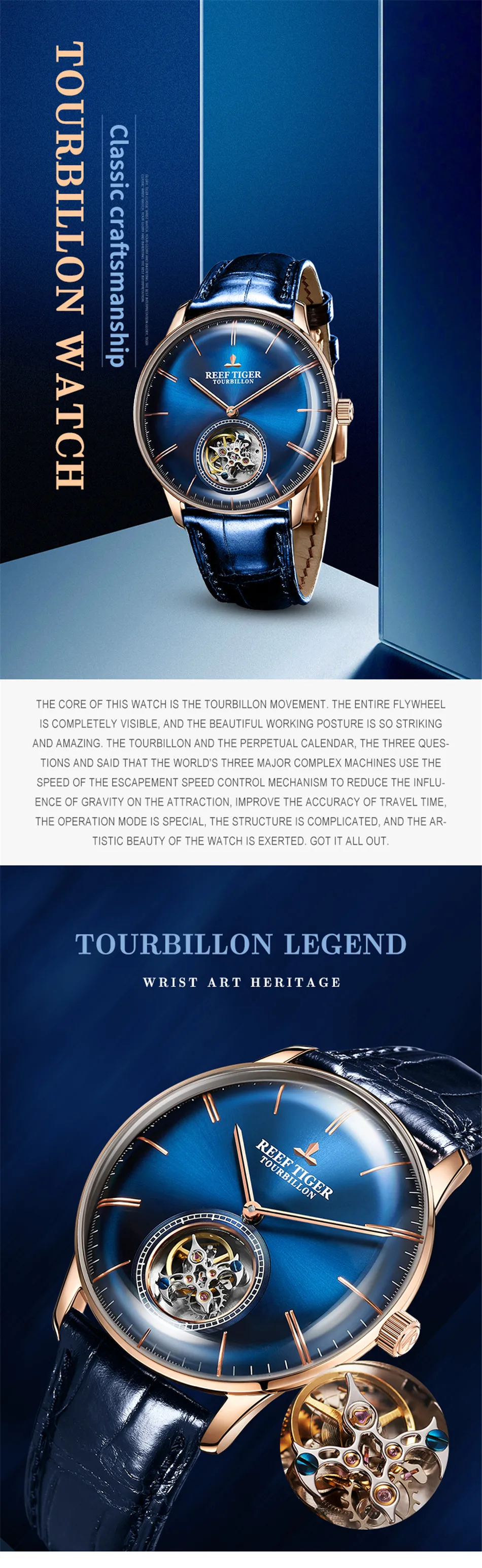 Риф Тигр/RT люксовый бренд Tourbillon механические часы для мужчин розовое золото кожаный ремешок водонепроницаемые часы Relogio Masculino RGA1930