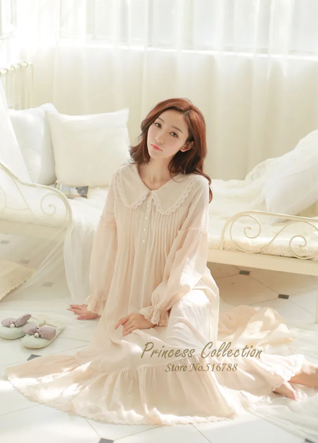 Бесплатная доставка белая длинная Пижама принцессы из 100% хлопка розовая ночная