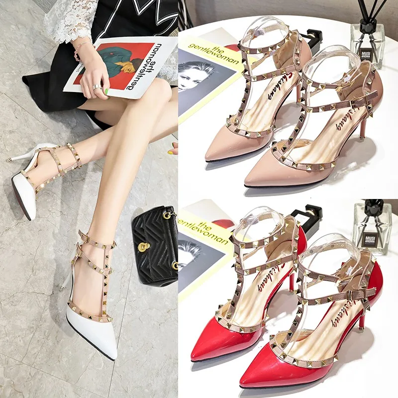 Пикантные туфли лодочки с заклепками элегантные женские свадебные на высоком