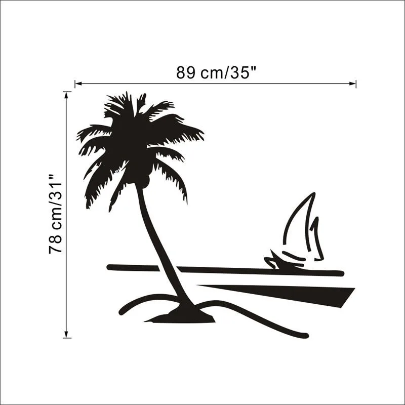 large Black Tropical tree sea boat ship home decal wall Sticker creative classic living room decals mural art wallposter ZY8499
