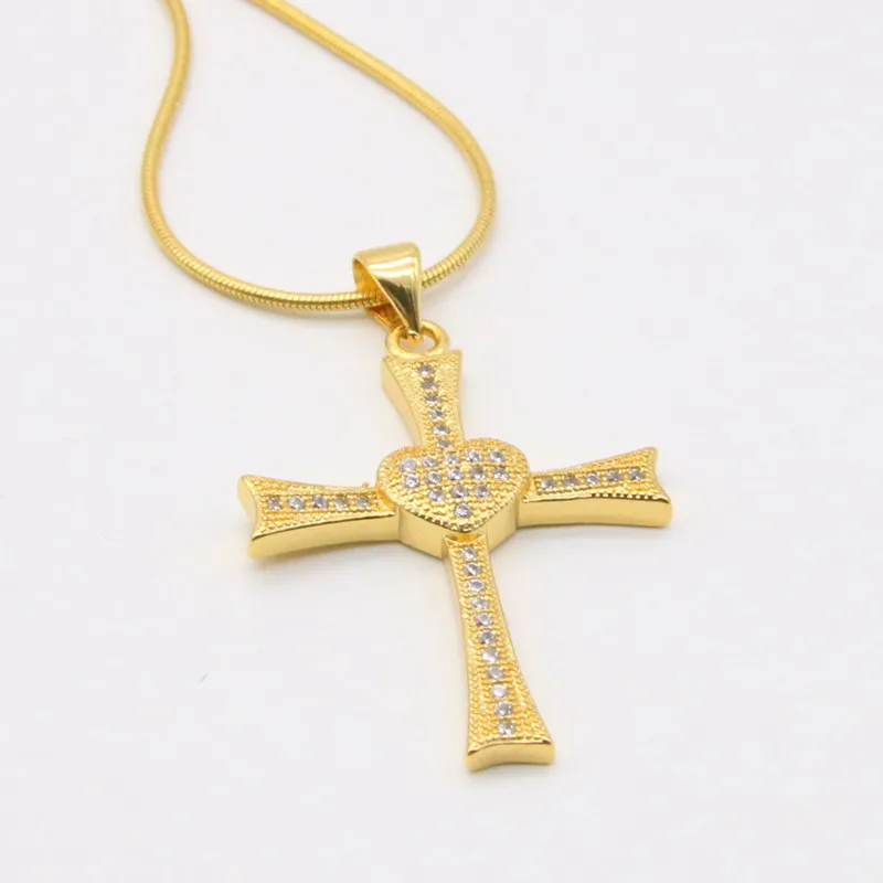 

Heart Cross Yellow Gold Filled Womens Pendant Necklace Micro-inlay Zircon