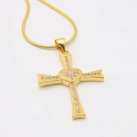 heart cross yellow gold filled womens pendant necklace micro inlay zircon