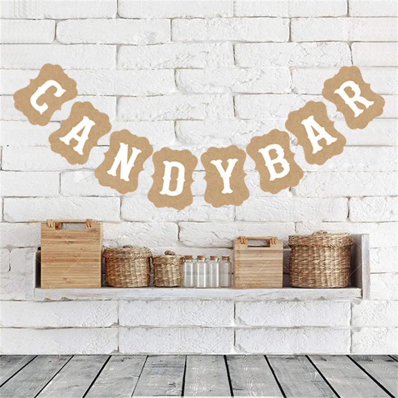 3M Candy Bar Kraft Paper Cardboard Bunting Banner Garland Vintage Wedding Decor Sign Baby Shower Birthday Party Drop Shipping