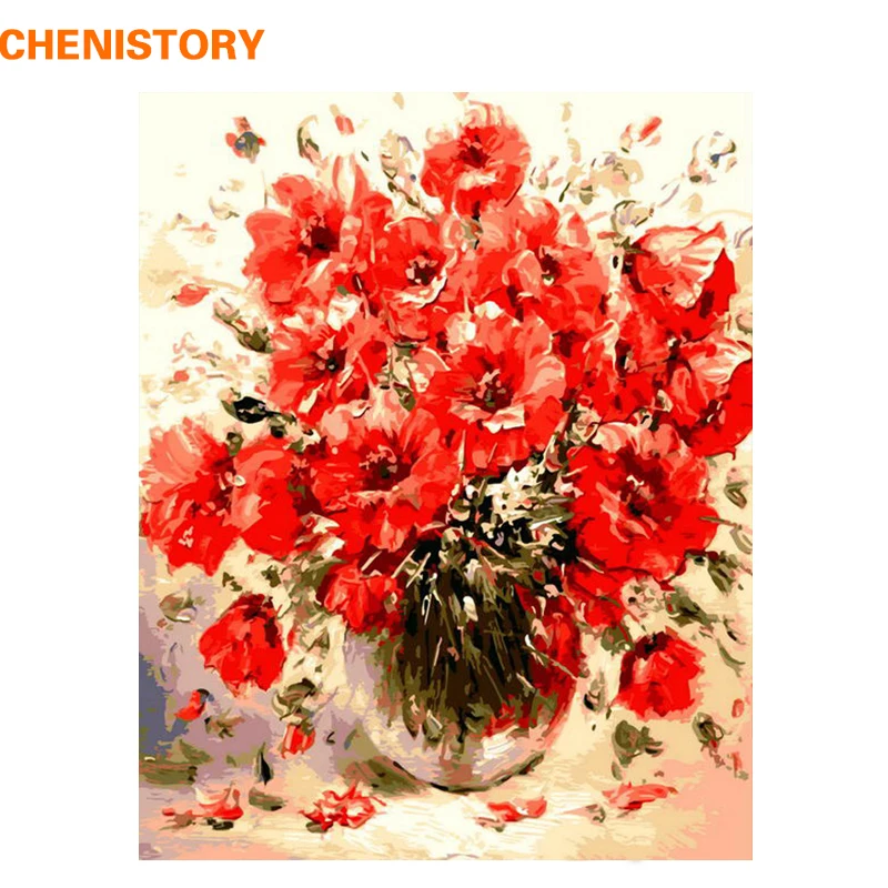 CHENISTORY красный красочный цветок Diy цифровая фотография рисование по номерам