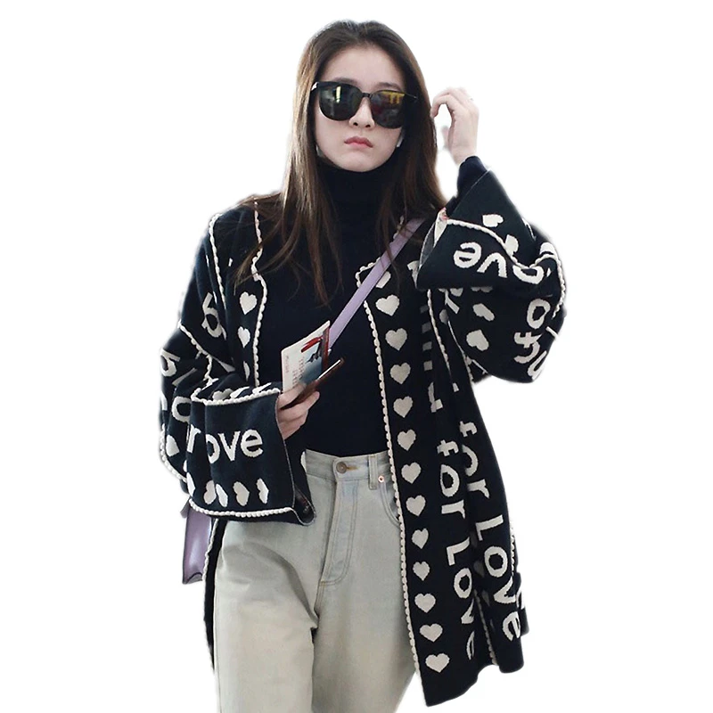 2019 Spring New Cardigan Women Loose Medium Long Letter O-Neck Knit Coat Autumn Fashion Large Size Sweater Female Vs550 |