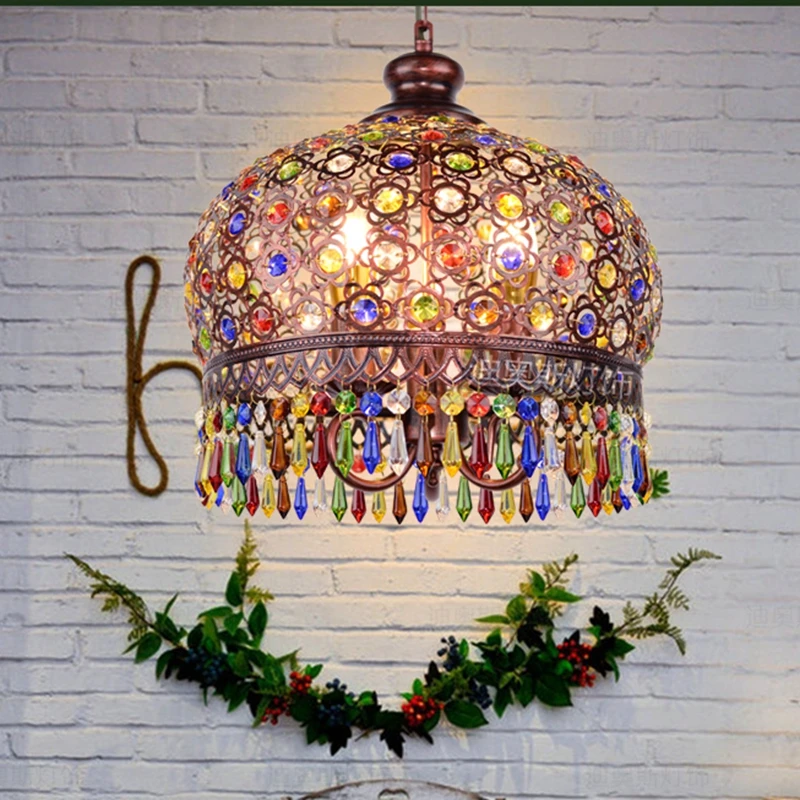 

Bohemian Crystal Pendant Lamp Light, Wrought Iron Lamps Pendant Lights for Kitchen Island Dining Living Room Mediterranean