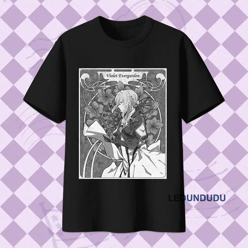 Женские и мужские футболки с принтом в стиле аниме Violet Evergarden летние коротким