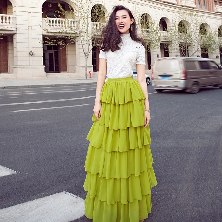 2017 Лето шесть Пышная многослойная юбка чистый цвет шифон skirt l1288|cake skirt|skirt chiffonskirt |