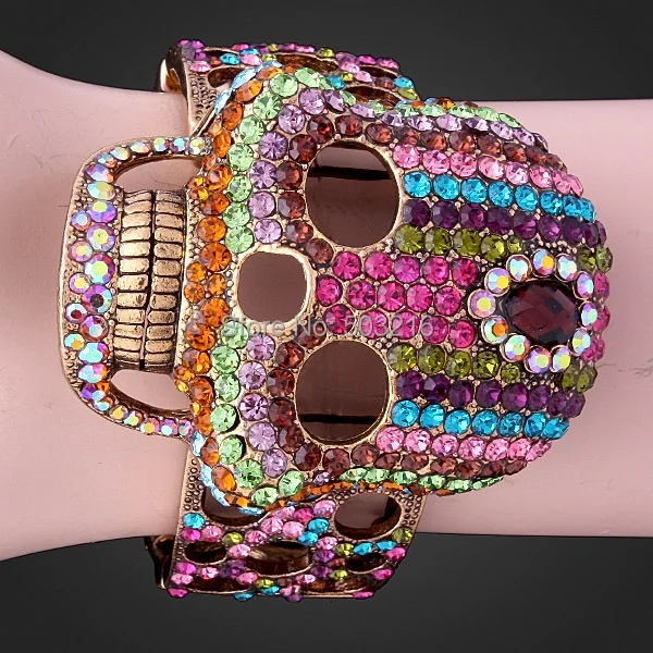 CHRAN Мути кристалл Винтаж Jewelry браслет и браслеты продвижение Золото Цвет Модные полые Дизайнер Большой Череп для женщин