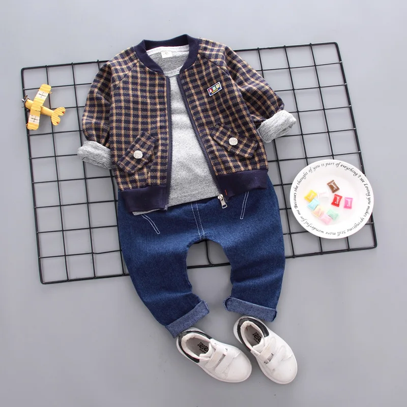 Boys Clothes Autumn Children Sets 2018 Lattice Three Piece Baby Garment Kids Toddler Boy |