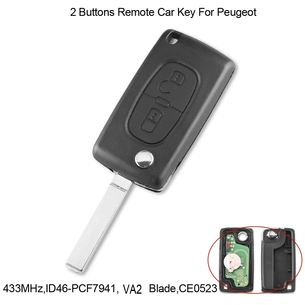 DANDKEY складной дистанционный ключ 2/3 кнопочный автомобиля для peugeot CE0523 ASK 433MHz VA2 Blade
