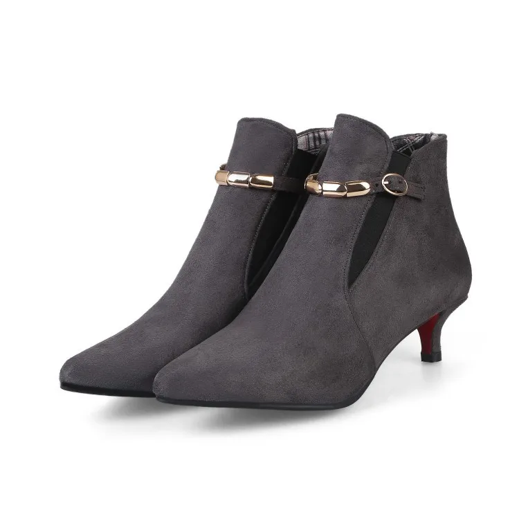 Женские ботинки на тонком каблуке botas femininas de inverno с пряжкой острым носком теплая