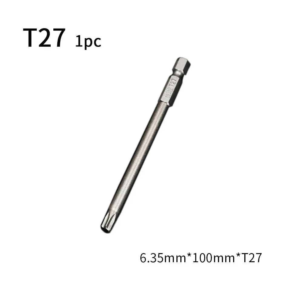 T27 1PC 100 мм Шестигранная Отвертка 1/" хвостовик с отверстиями T6-T40 сверло Шестигранная Torx электрическая отвертка с магнитным наконечником Набор бит Chave De Fenda - Цвет: T27 1PC