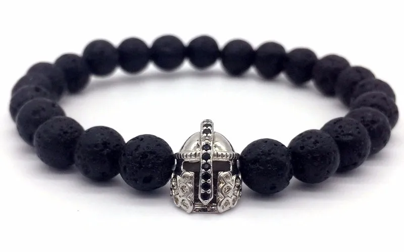 Браслеты с черной чакрами из лавового камня браслеты шармами в виде спартанского