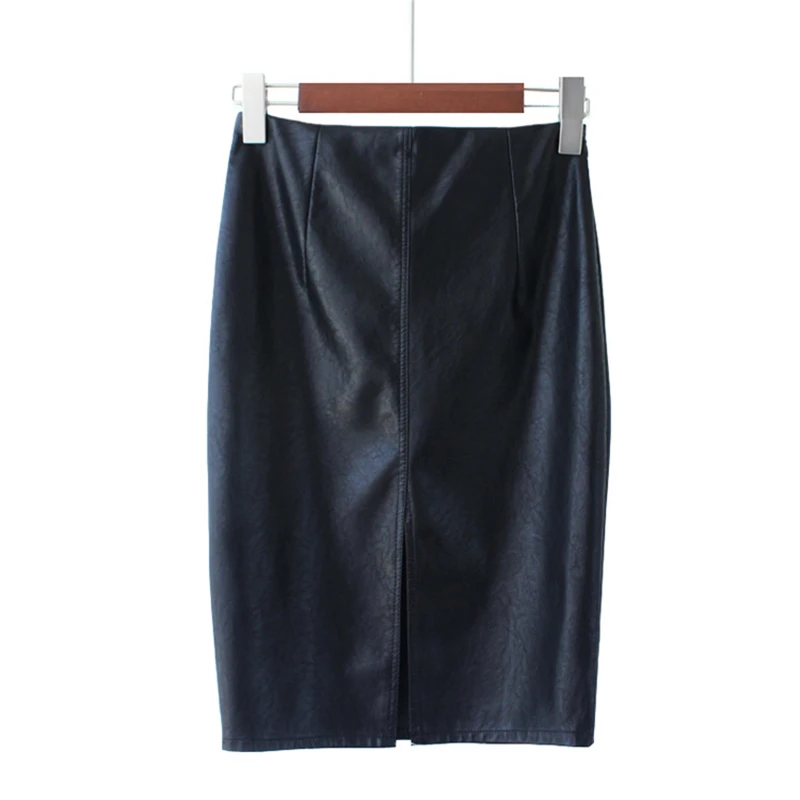 Женская юбка карандаш из ПУ кожи с разрезом и высокой талией|pencil skirt|fitted skirtmidi pencil