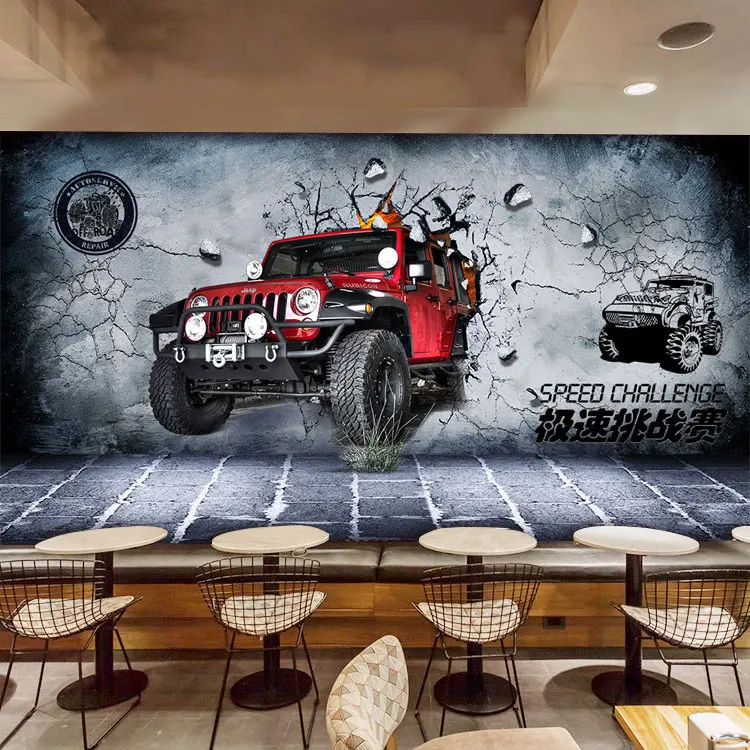 

custom wall mural 3D stereo gray brick wall car mural wallpaper restaurant race track bar Cafe personality wallpaper