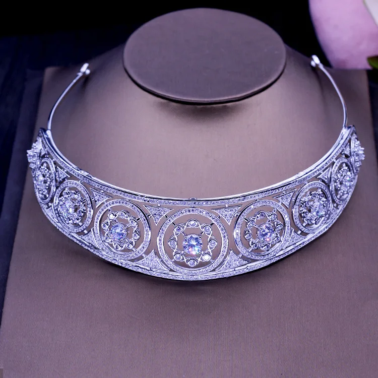 Стразы SLBRIDAL из медного сплава с кубическим цирконием свадебная тиара фианитом