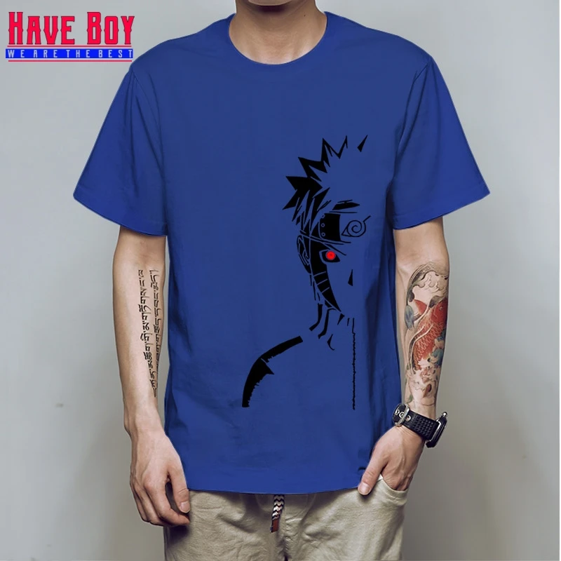 blue black HAVE BOY Мужская модная футболка брендовые летние футболки Наруто Shippuden Red Sun аниме полосатая мужская футболка хлопок топ тройники HB196 - Цвет: blue black