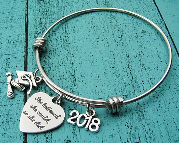Heart Letter Bracelet She Believed Could So Did For 2018 College Graduation Gift Student Inspirational Present YP3785 | Украшения и