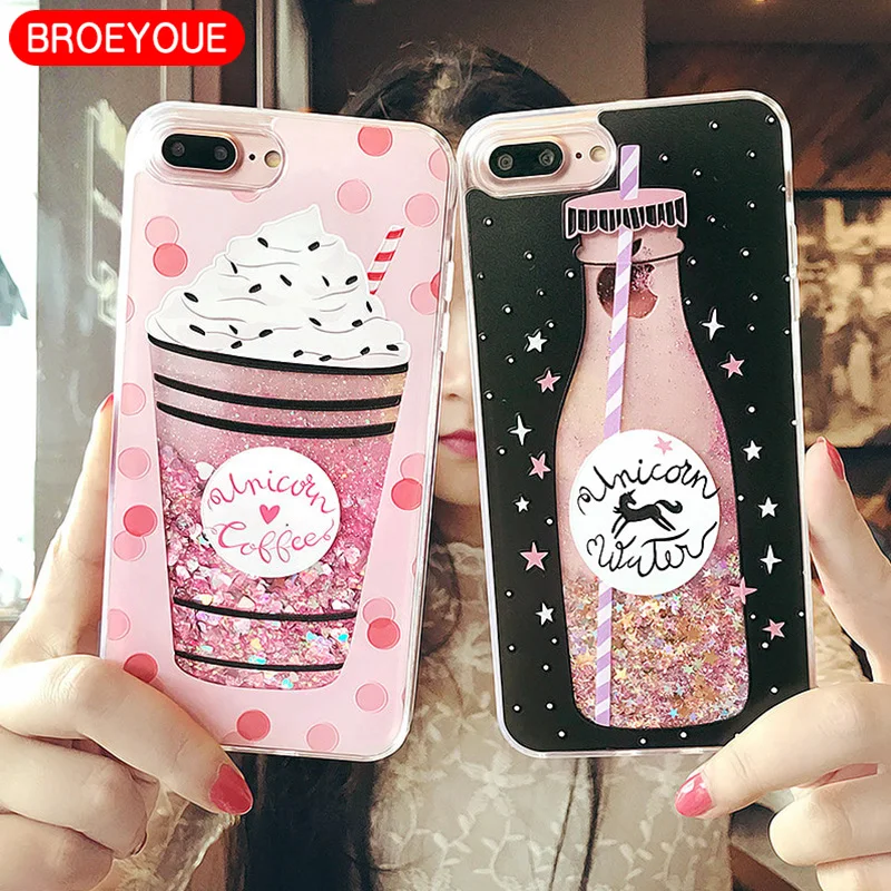 BROEYOUE Case For iPhone 5 5S SE 6 6S 7 8 Plus X Glitter Star Dynamic Liquid Quicksand Phone Cover |