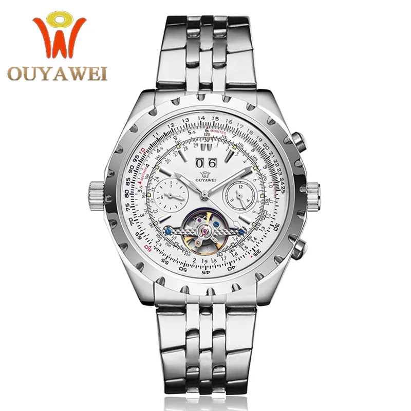 OUYAWEI Swiss men's waterproof high grade brand Geneva Men's steel belt mechanical watch | Наручные часы