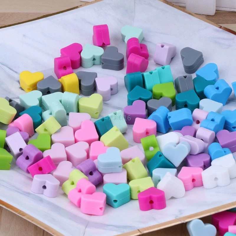 10 шт. Сердце Силиконовый бисер ребенок Прорезывание Зубов Бусины DIY пустышка цепи детский Прорезыватель