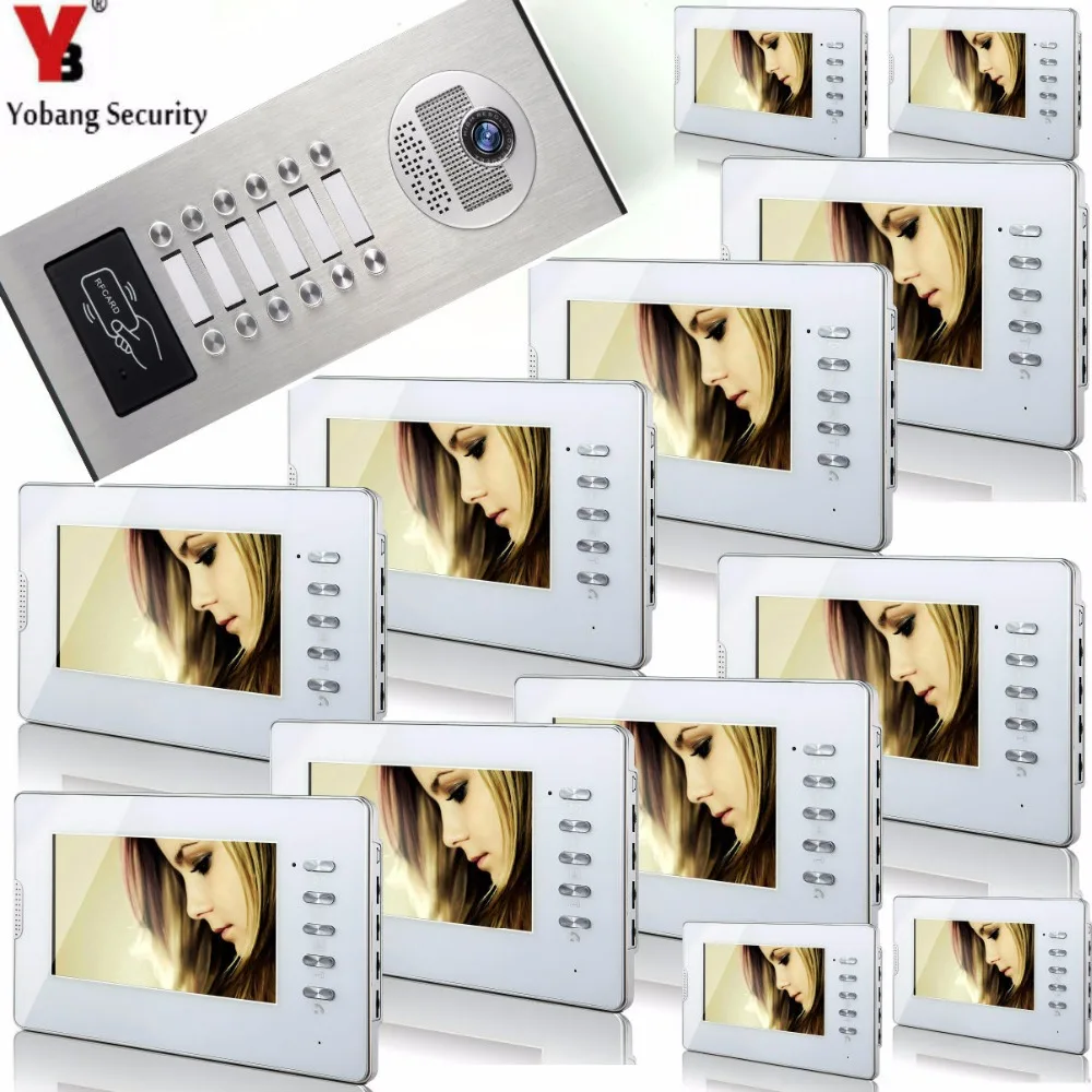 

Yobang Security 7 inch 10 Apartments Families Color Video Door Phone Doorbell Rfid Night Vision Camera Intercom Doorphone System