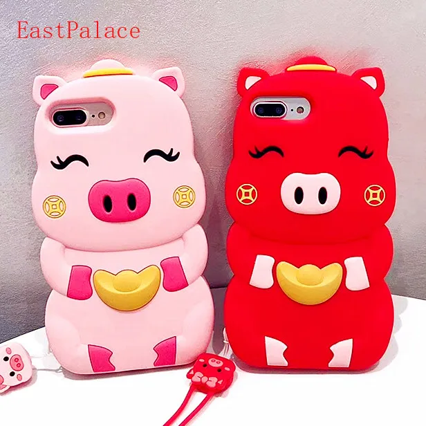 Роскошный 3D Kawaii Китайский Lucky Piggy чехол для iPhone X XS MAX XR 10 8 7 6 S Plus plus телефона милый