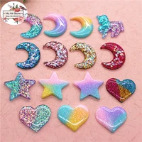 10pcs20pcs starunicornheartcrescent bright powder shiny resin flackback cabochon art supply decoration charm craft