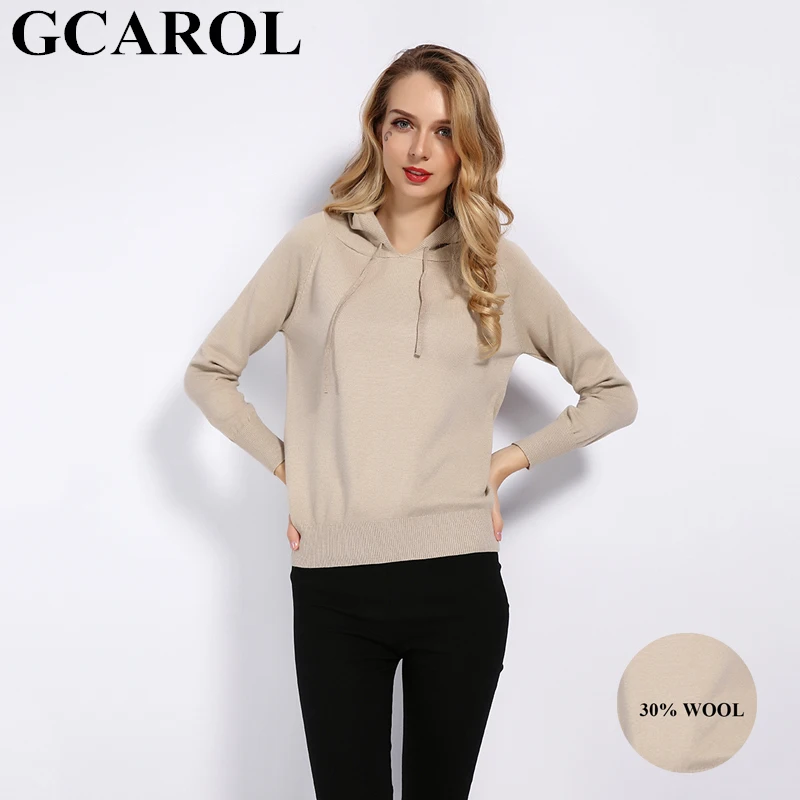 GCAROL Новый женский 30% шерстяной свитер с капюшоном Осень-зима мягкий теплый