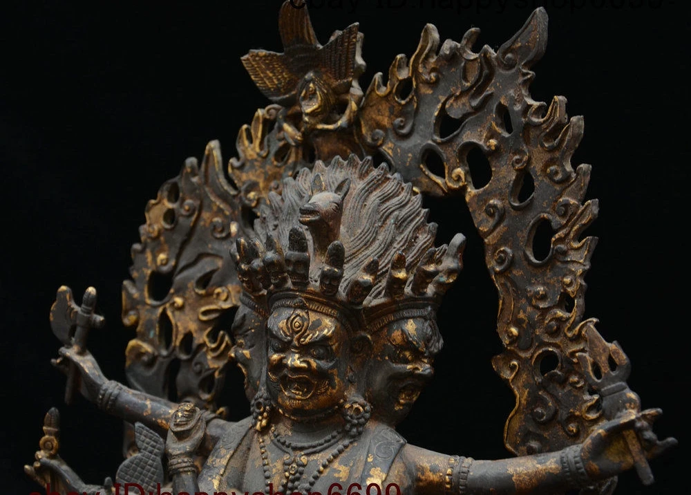 12&quot Tibet Bronze Gilt Mahakara Mahagora Mahakala Wrathful Deity Kwan-yin Statue | Дом и сад
