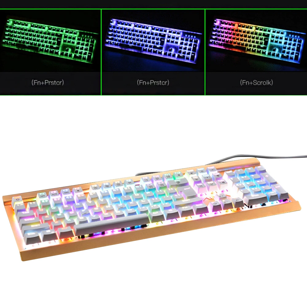 Механическая игровая клавиатура с синей подсветкой RGB Проводная 104 клавишами для