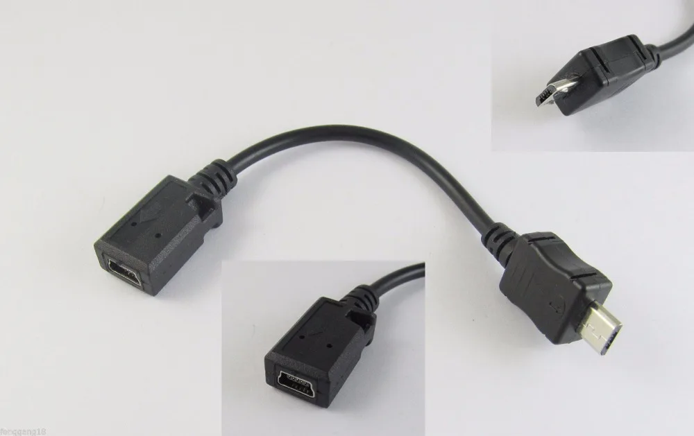 

2pcs USB 2.0 Mini A 5 Pin Female To Micro B 5 Pin Male Adapter Data Cable Converter 13.5cm
