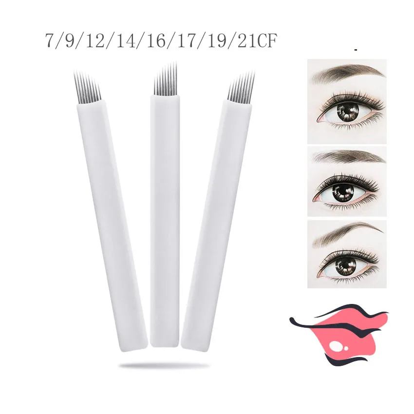 

100pcs Microblading 0.18mm Tebori Blades Needles Tattoo needles Permanent Makeup Needle 7 9 12 14 17 21 Manual Eyebrow Blades