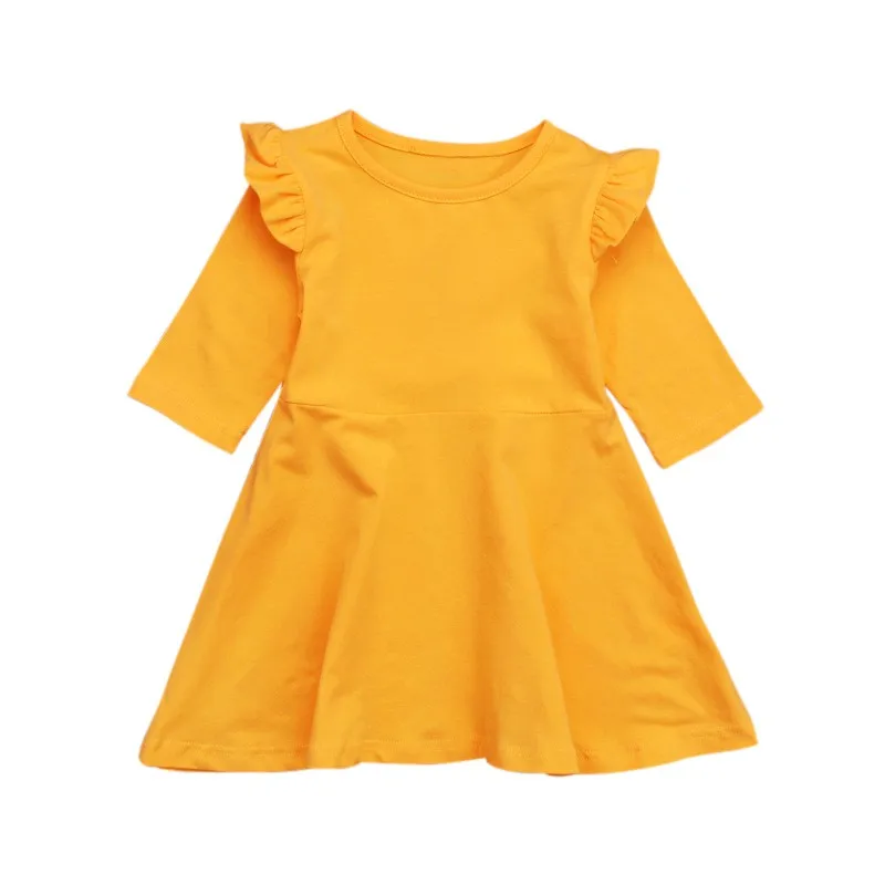 Spring Children Baby Girls Dressed Newborn Brief O Neck Yellow Princess Dress Clothing 2-5T |