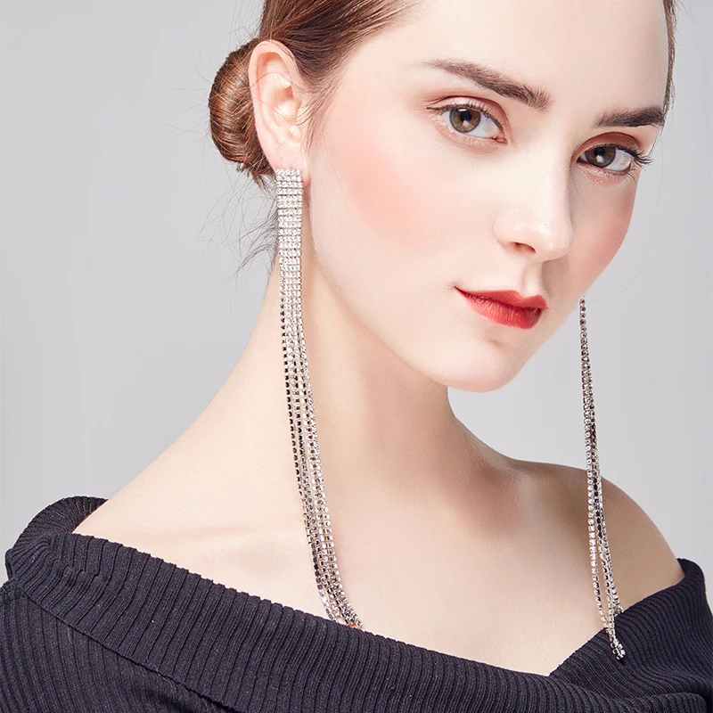 

2019New Fashion earrings for woman in stud Best Glass long tassle Earrings For women party punk High Quality Silver Wholesale