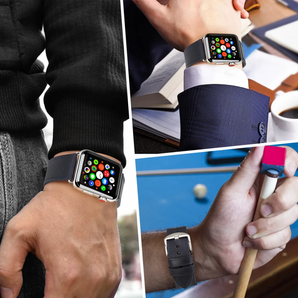 Ремешок MAIKES из натуральной кожи для наручных часов браслет iwatch 42 мм 38 Apple Watch 44 40